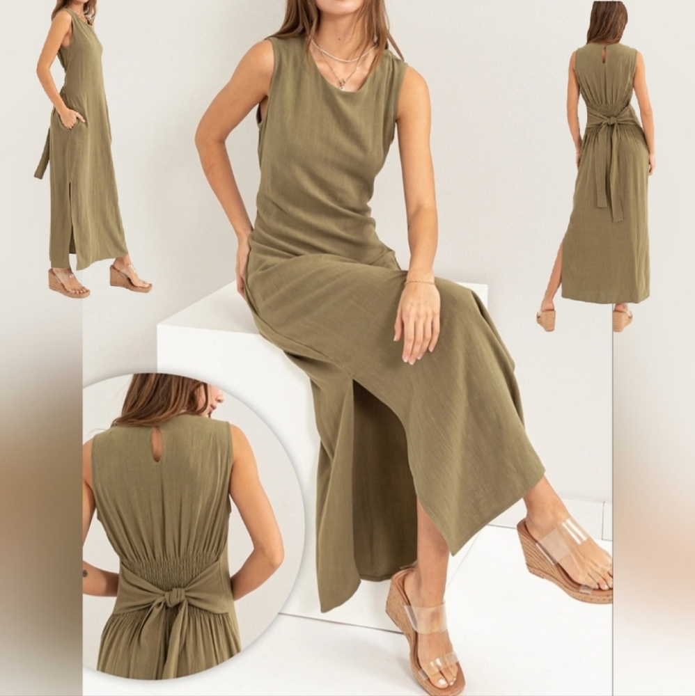 #471 🛑L  Fabulous Blended Tie Waist Dress